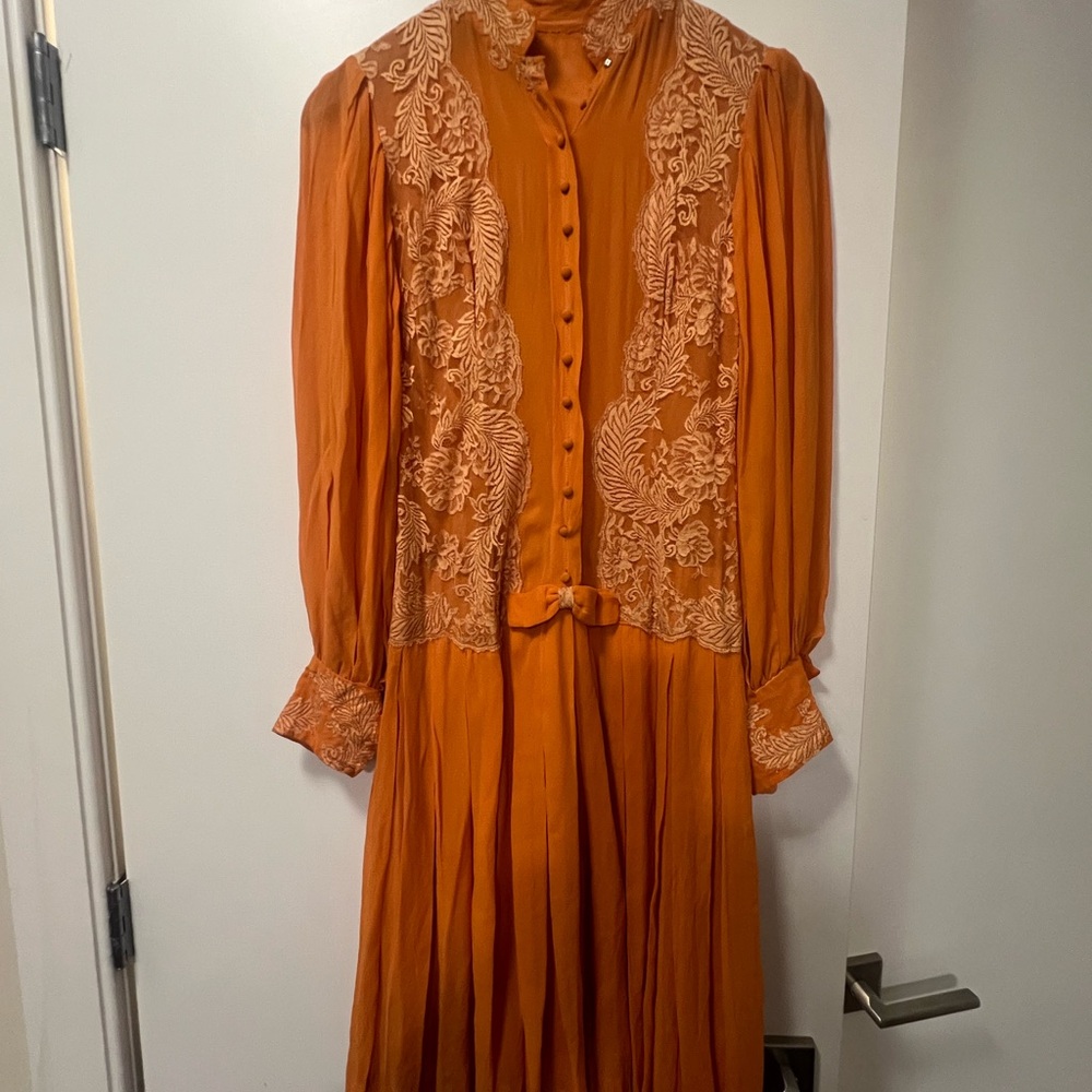 Vintage Elegant Orange Embroidered Dress